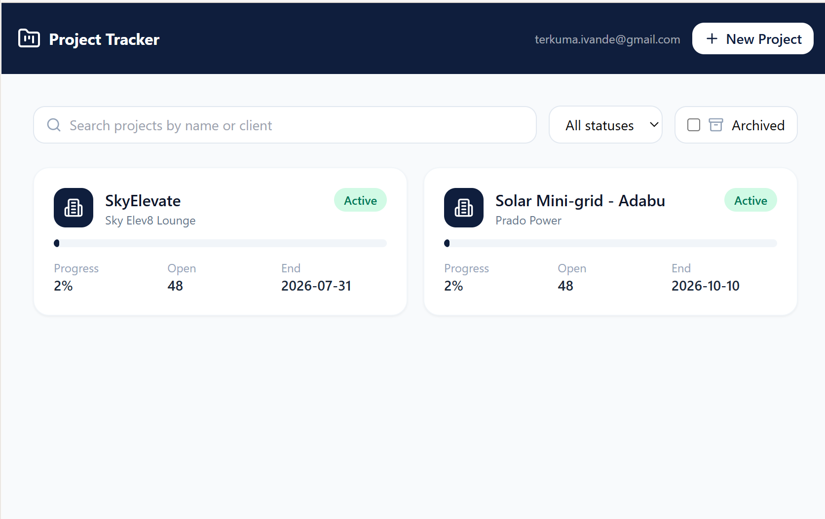 TrackaPro: All-projects tracker with status and progress