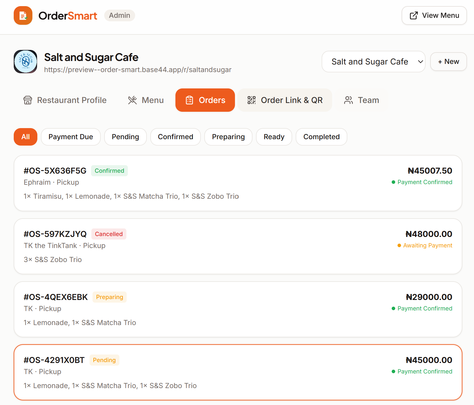 Order Smart: Admin order queue with payment and fulfilment status